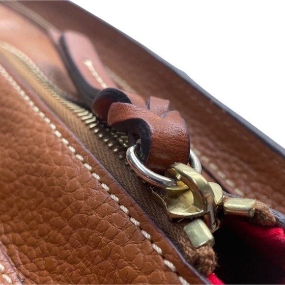 Dooney & Bourke Tan Brown Pebbled Leather Gold Accents Double Strap Shoulder Bag - Picture 9 of 16